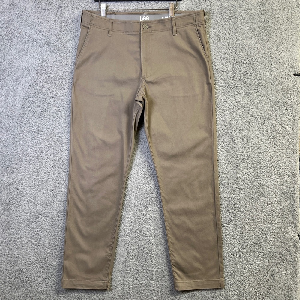 Lee Chino Pants Mens 38x32 Tan Slim Fit Stretch Comfort Waistband Smart Casual